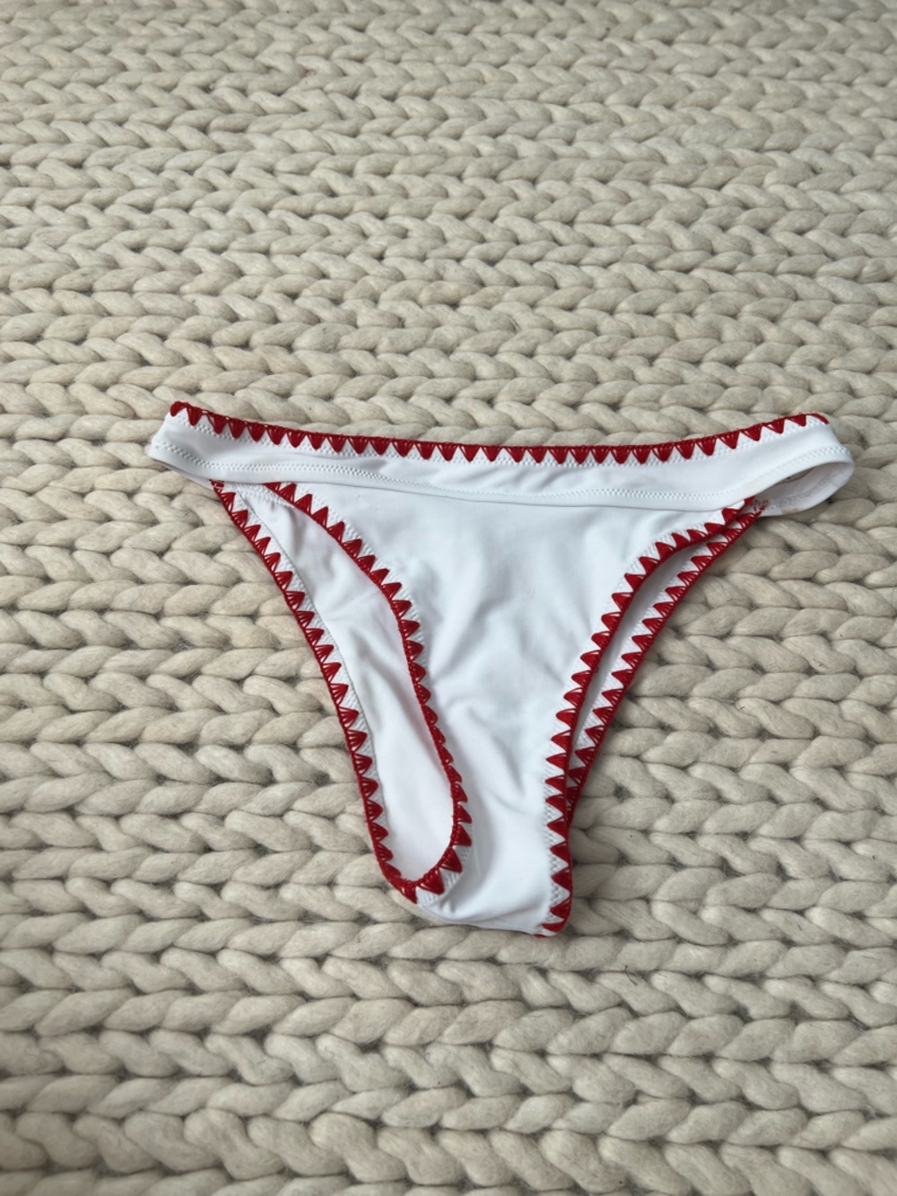 White Bikini Bottom with Red Trim
